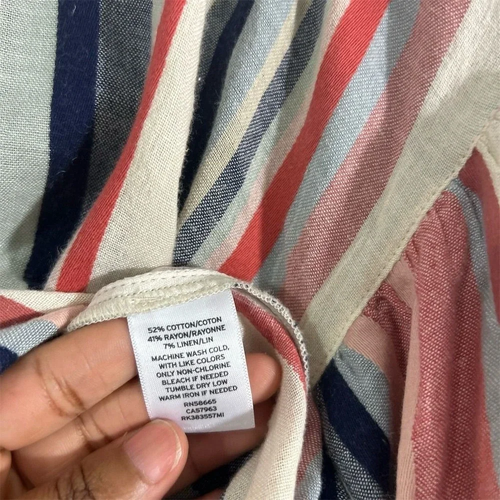 Susina Women's Multicolor Striped Blouse M V-Neck Ruffle Sleeves Casual
